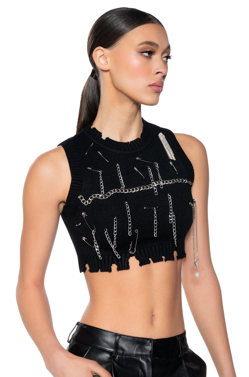 Side View Deja Embellished Sleeveless Crop Sweater