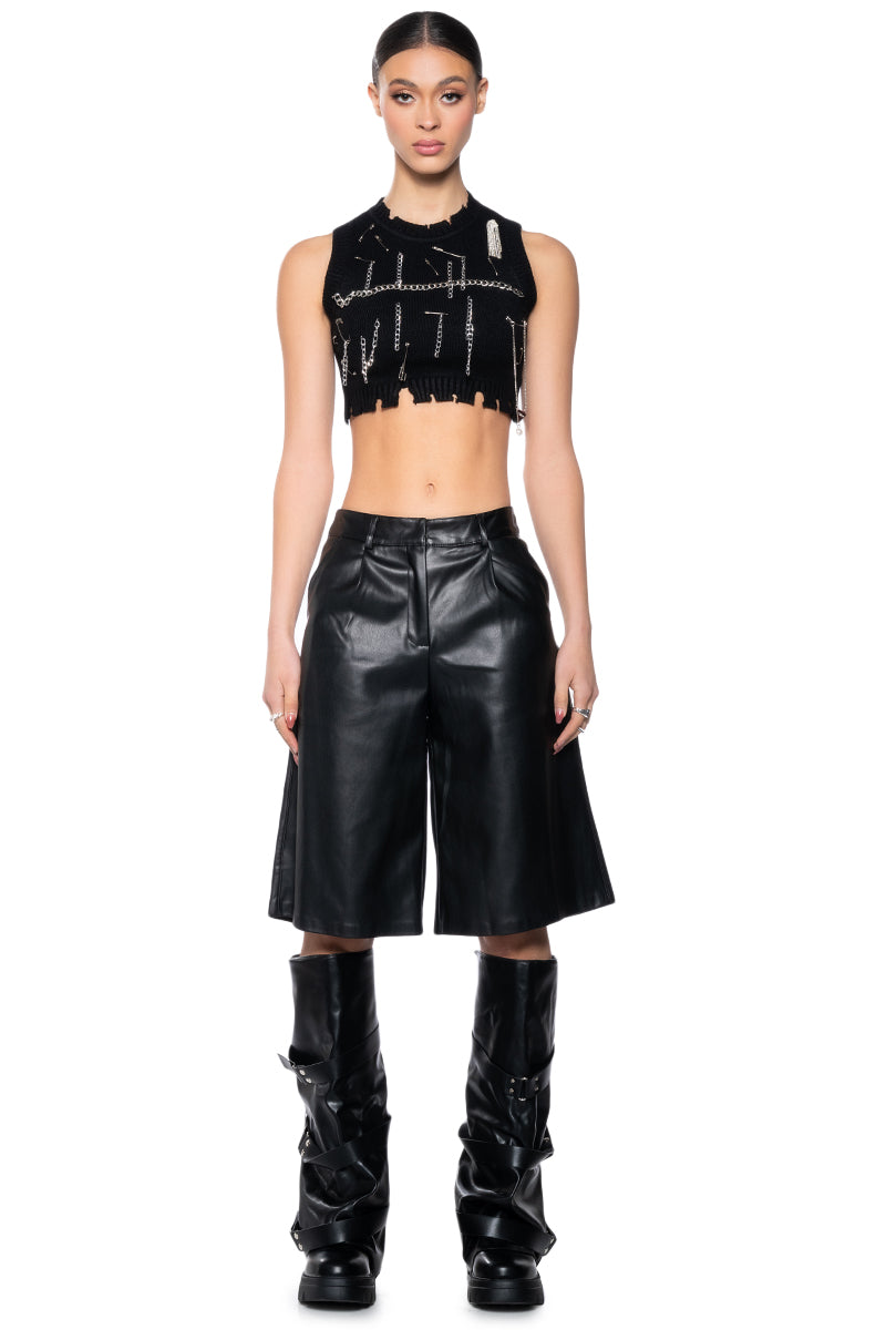 Extra View Deja Embellished Sleeveless Crop Sweater