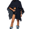 Front View Deja Vu Woven Effect Denim Poncho