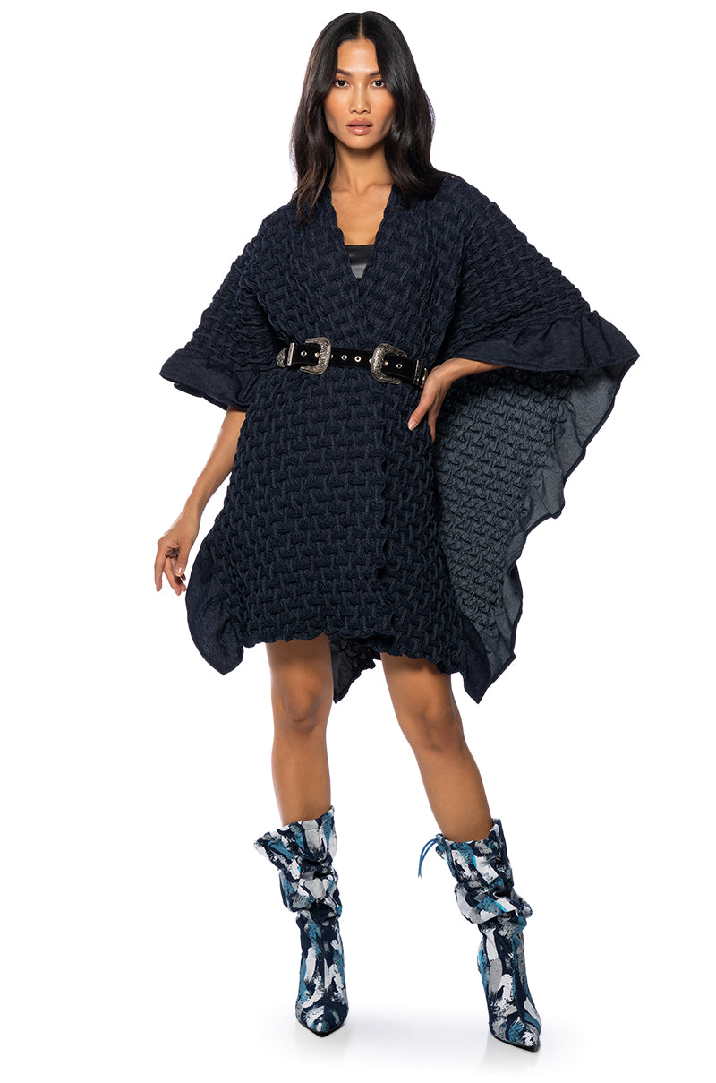 DENIM WEAVE EFFECT PONCHO AKIRA DENIM WEAVE EFFECT PONCHO AKIRA