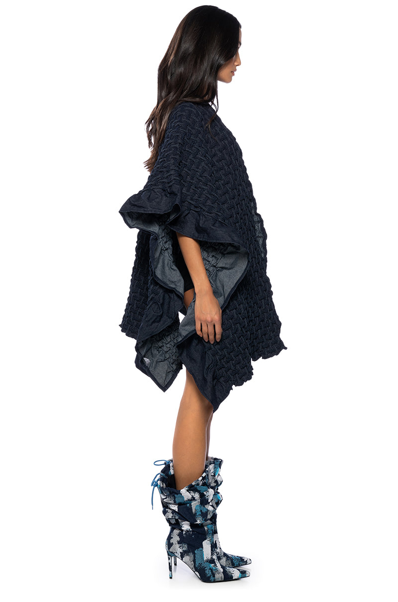 DENIM WEAVE EFFECT PONCHO AKIRA DENIM WEAVE EFFECT PONCHO AKIRA