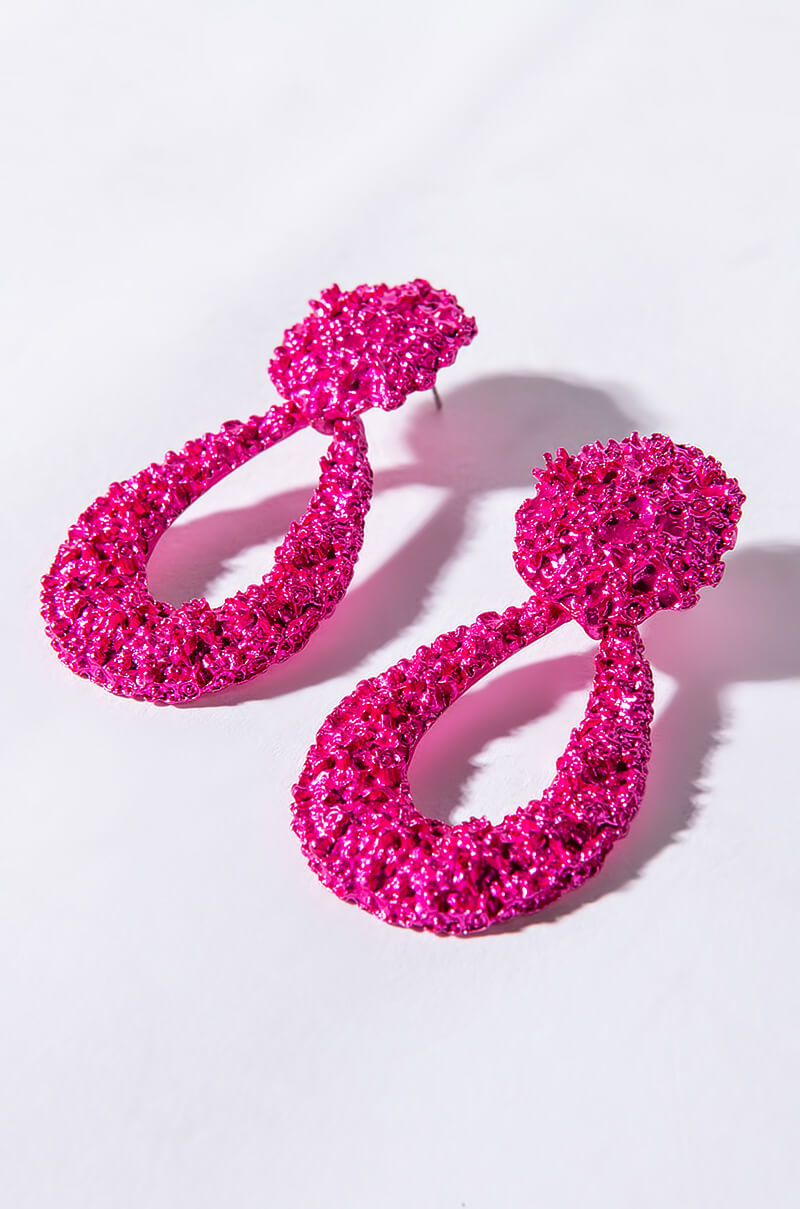 Back View Delila Fuchsia Crushed Dangle Earrings