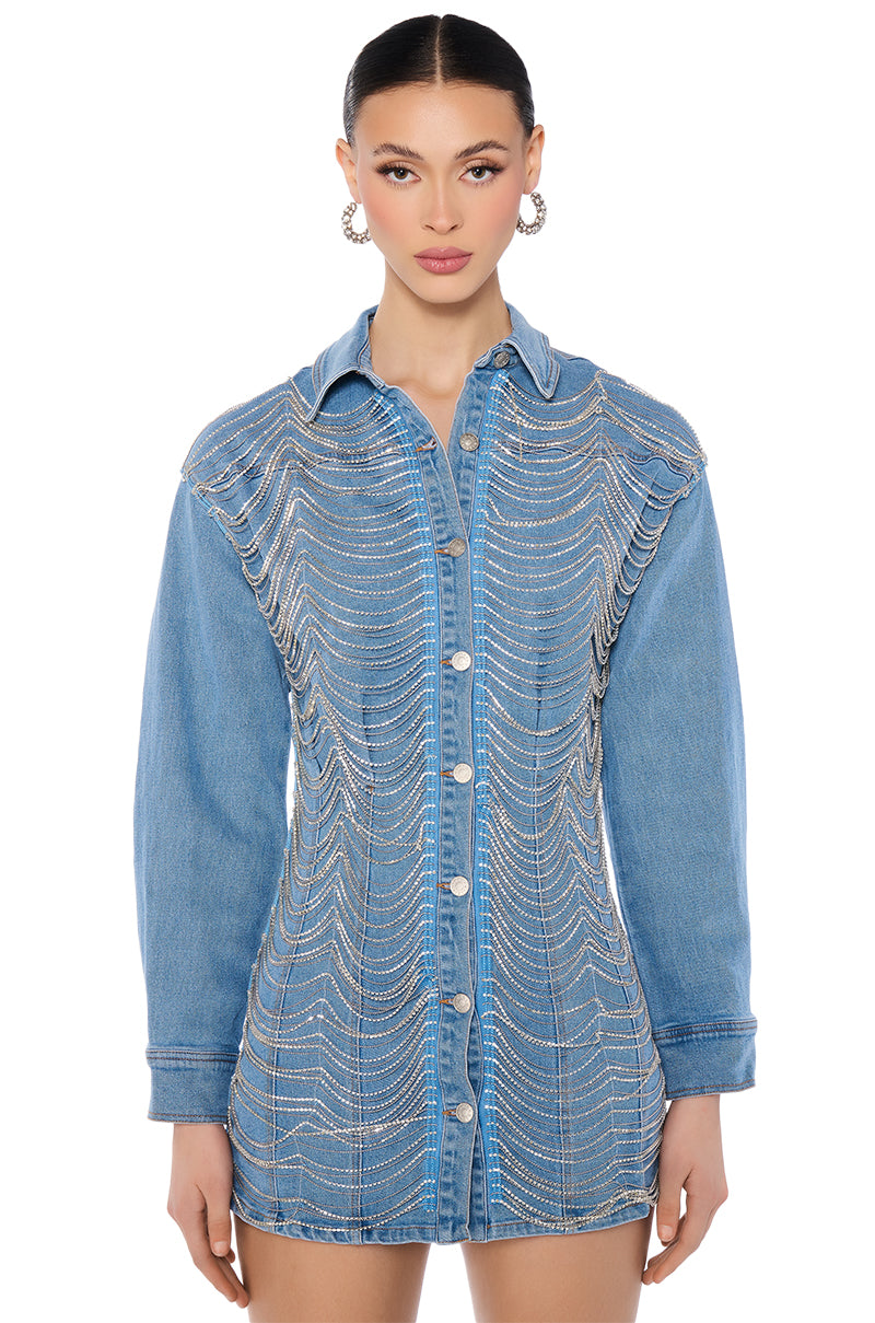 denim and diamonds dress ideas DENIM AND DIAMONDS BUTTON UP MINI DRESS – AKIRA