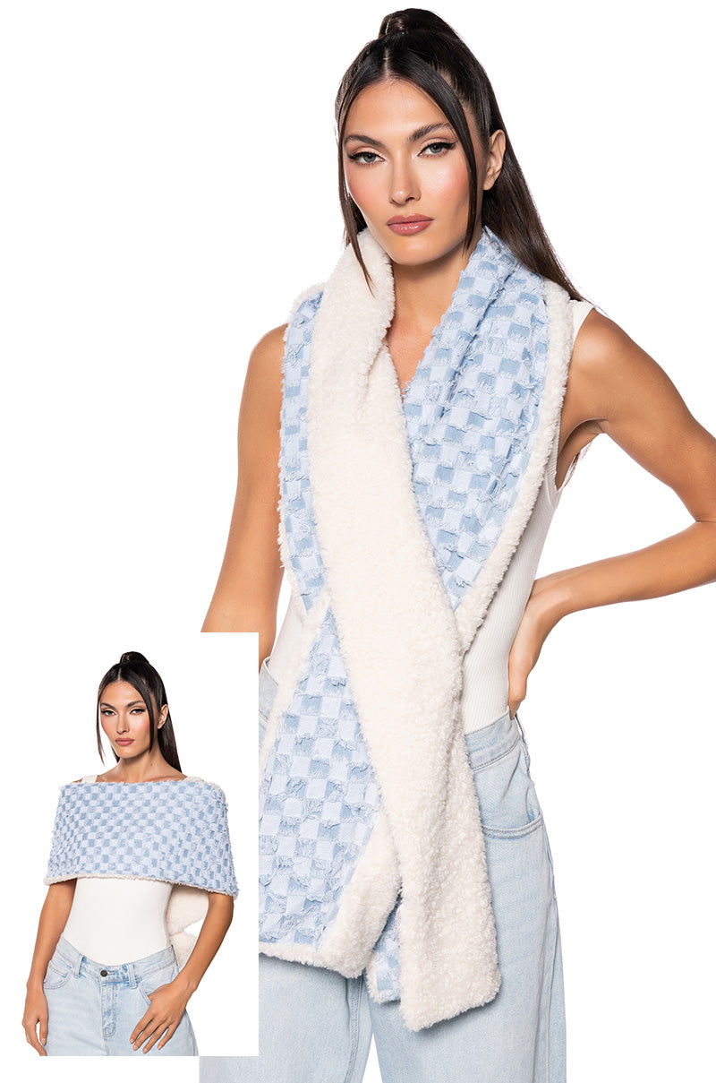 Front View Denim Bae Sherpa Lined Scarf 0