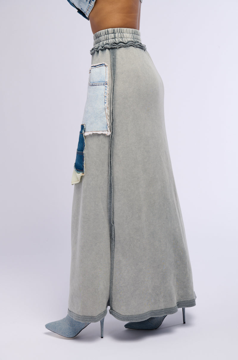 Side View Denim Dreams Zipper Detail Maxi Skirt
