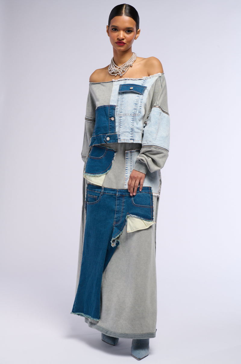 Extra View Denim Dreams Zipper Detail Maxi Skirt
