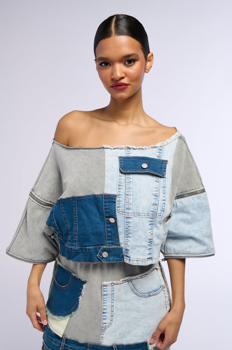 Back View Denim Dreams Zipper Detail Sweatshirt