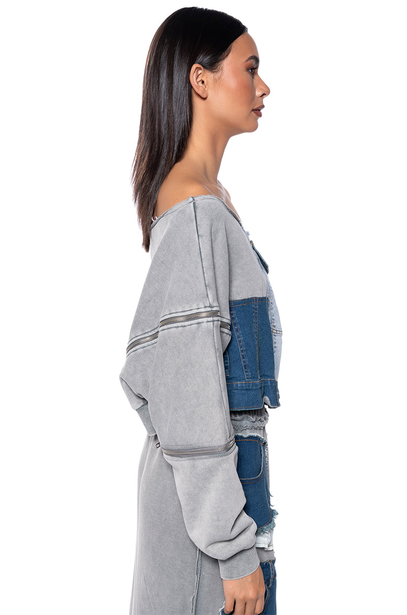 Detail View Denim Dreams Zipper Detail Sweatshirt