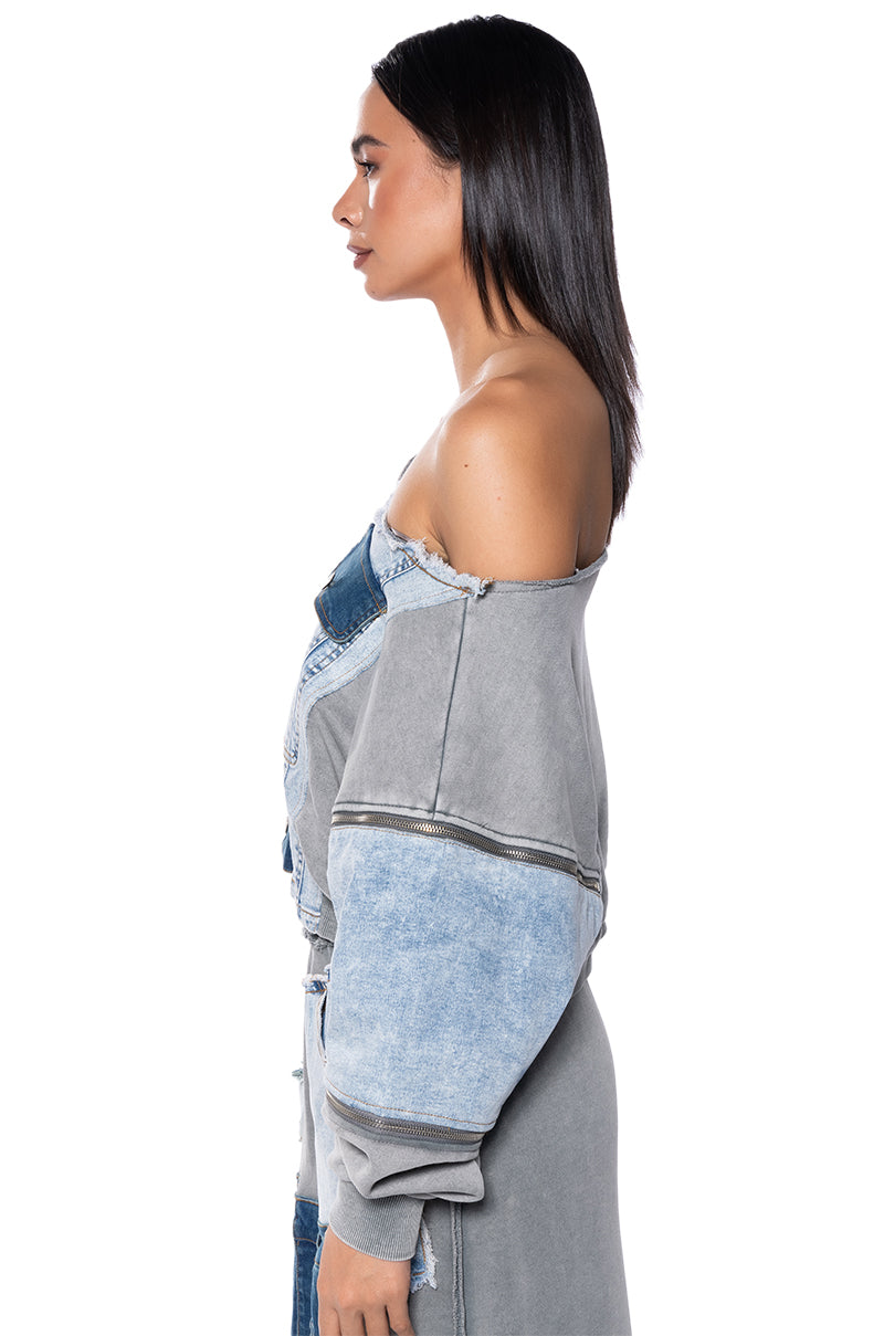Full View Denim Dreams Zipper Detail Sweatshirt