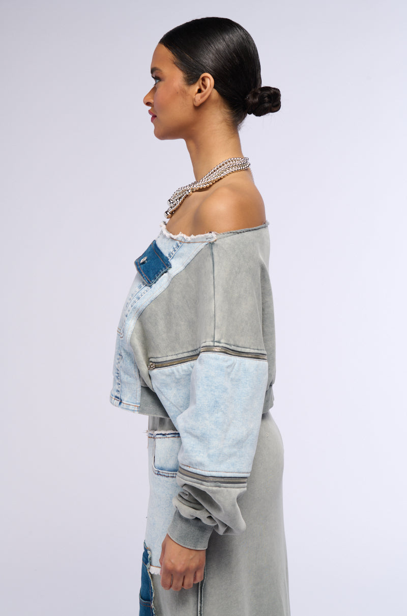 Full View Denim Dreams Zipper Detail Sweatshirt