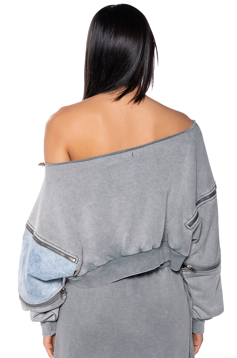 Extra View Denim Dreams Zipper Detail Sweatshirt