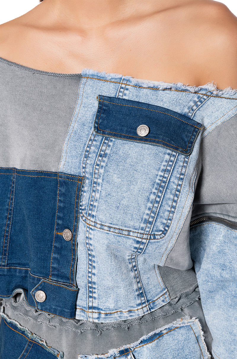 Extra View Denim Dreams Zipper Detail Sweatshirt