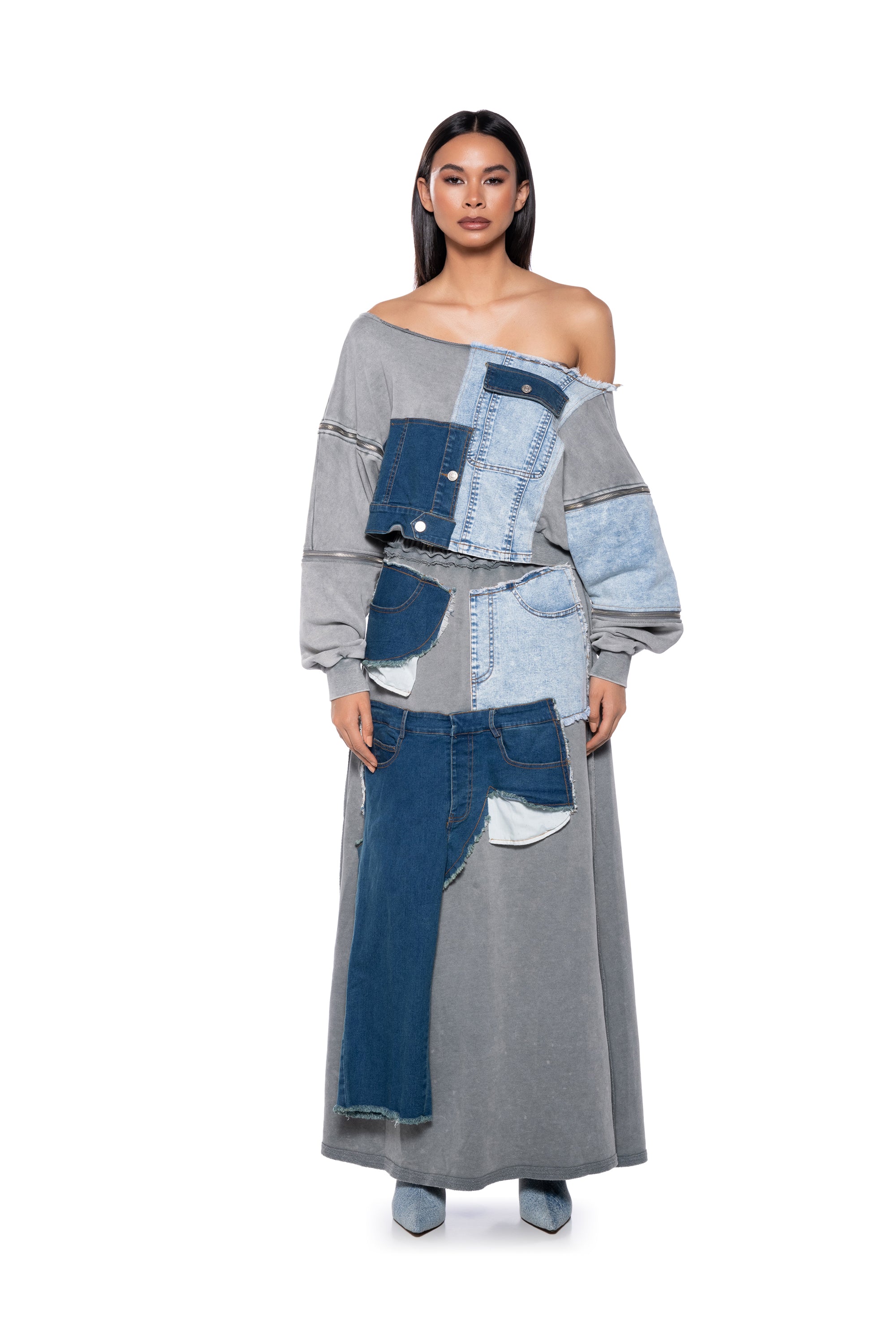 Extra View Denim Dreams Zipper Detail Sweatshirt