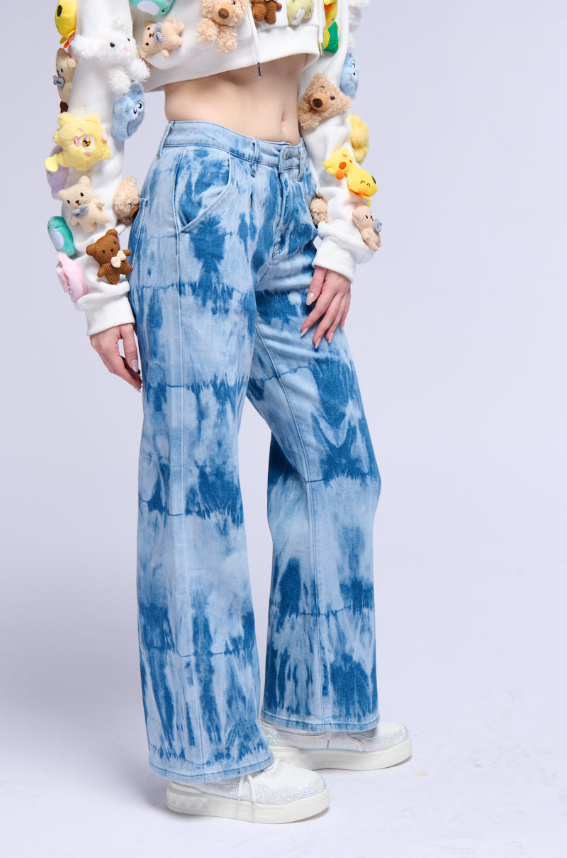 Back View Denim Dye Away Acid Washed Pleated Wide Leg Jean 2