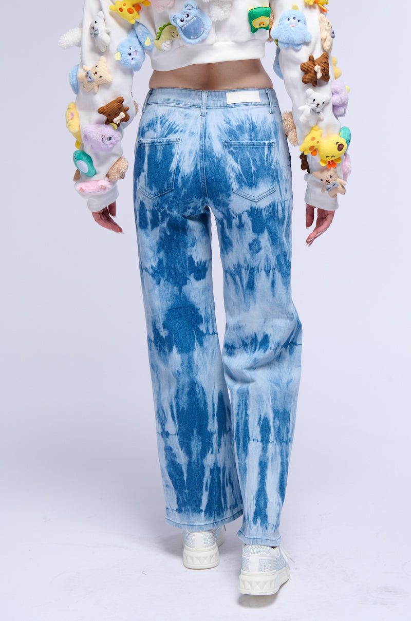 Detail View Denim Dye Away Acid Washed Pleated Wide Leg Jean 3