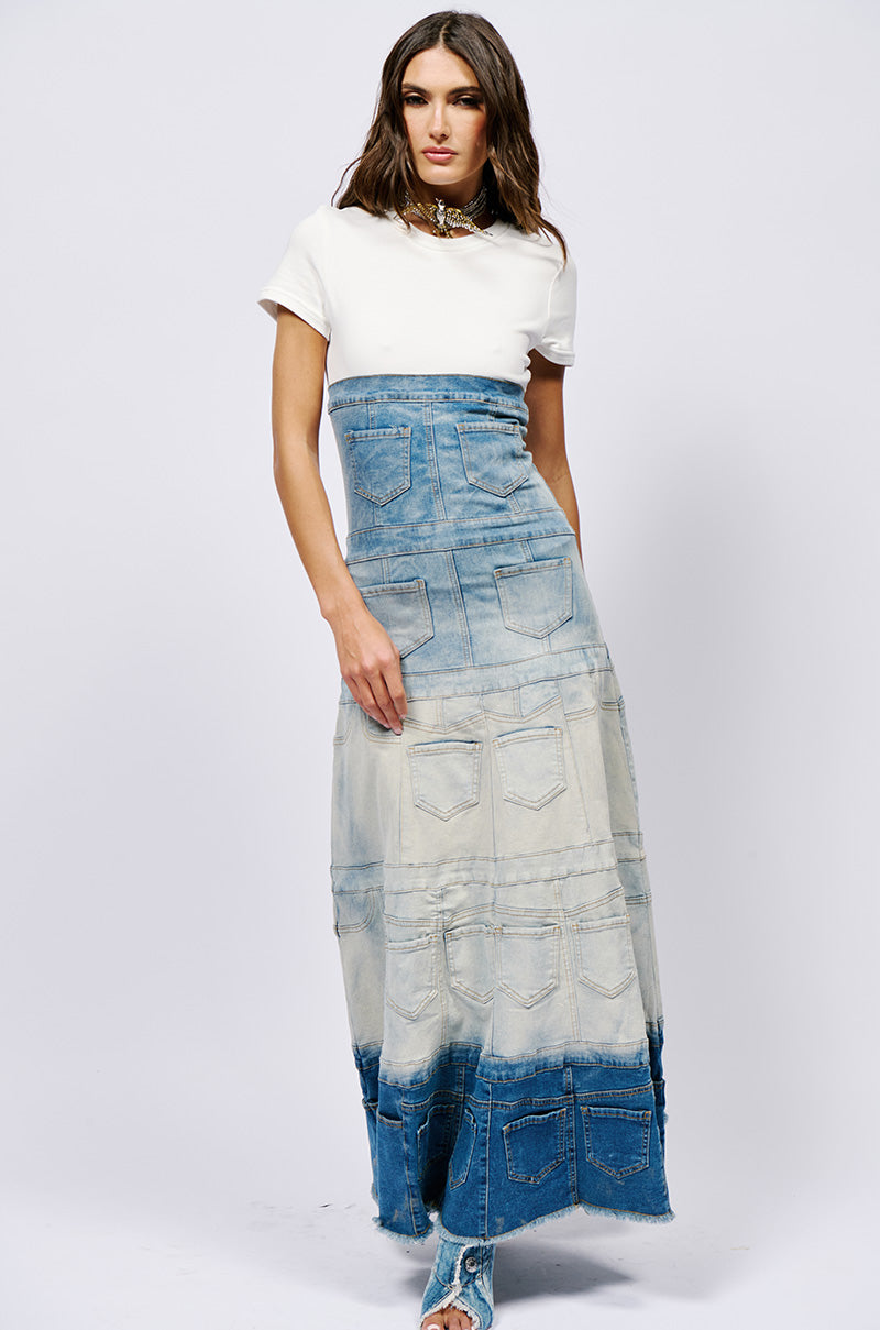 DENIM ON DENIM LAYERED MAXI DRESS view 0