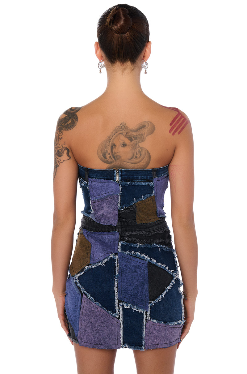 Extra View Denim Patchwork Mini Dress