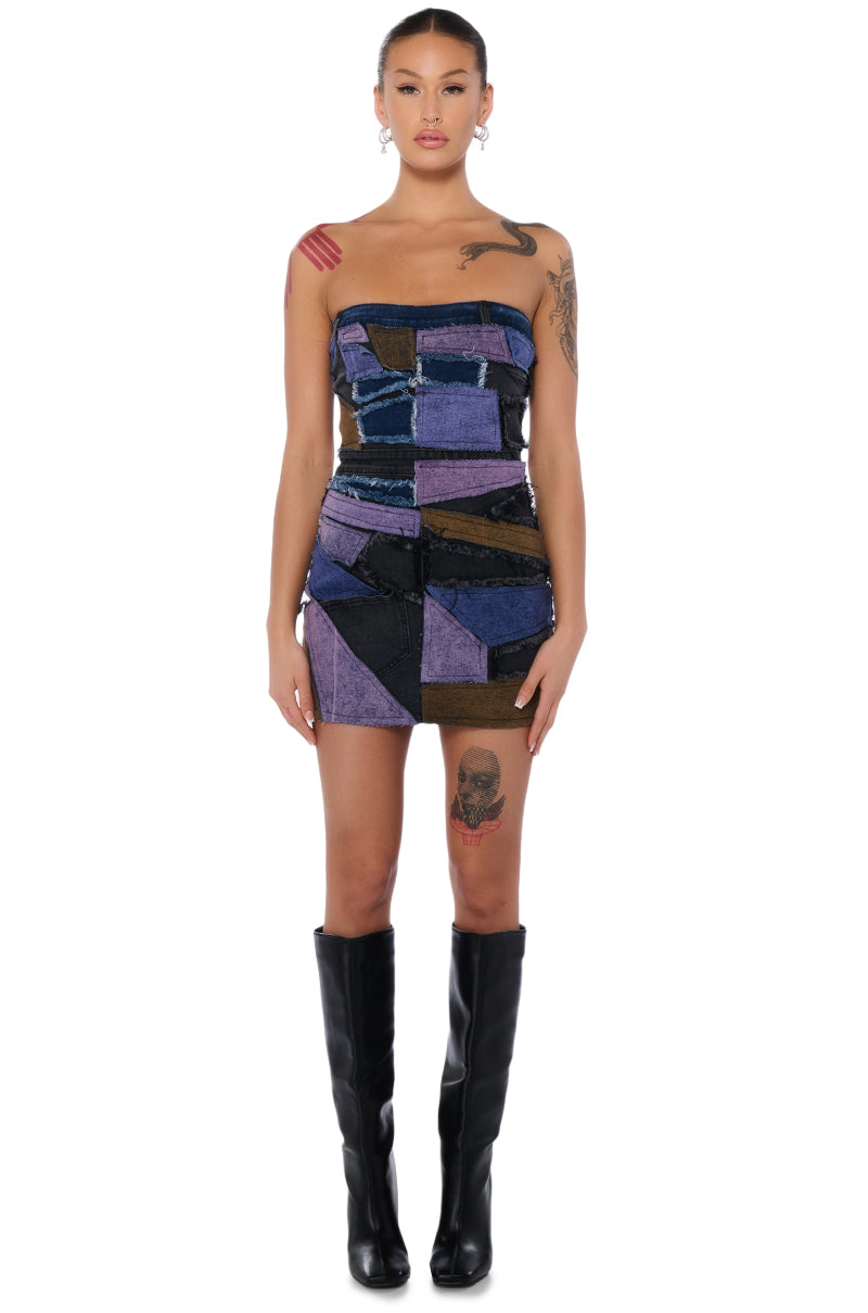 Extra View Denim Patchwork Mini Dress