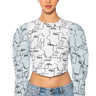 Front View Denim Sleeve Printed Sweatshirt