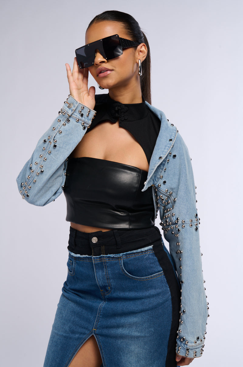 Side View Denim Stud Bolero Jacket