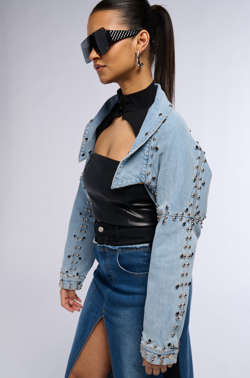 Back View Denim Stud Bolero Jacket