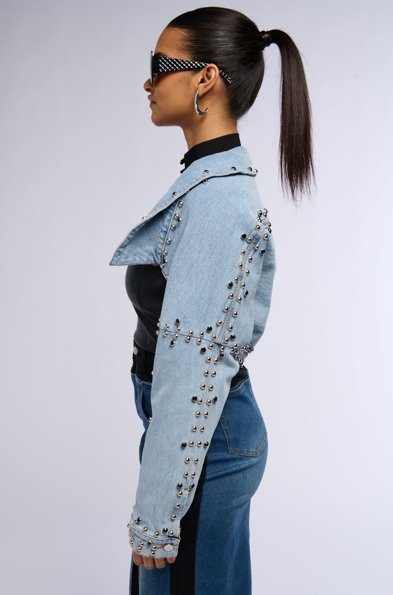 Full View Denim Stud Bolero Jacket