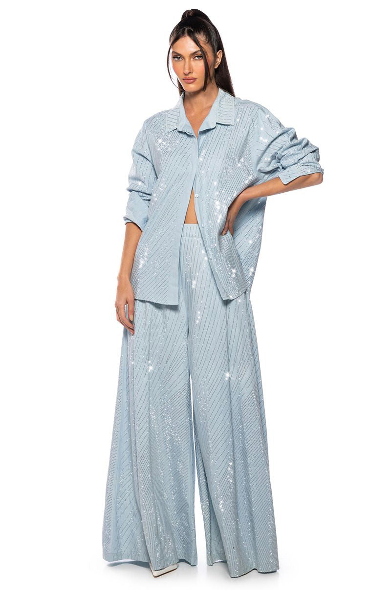 Side View Denimania Rhinestone Button Down