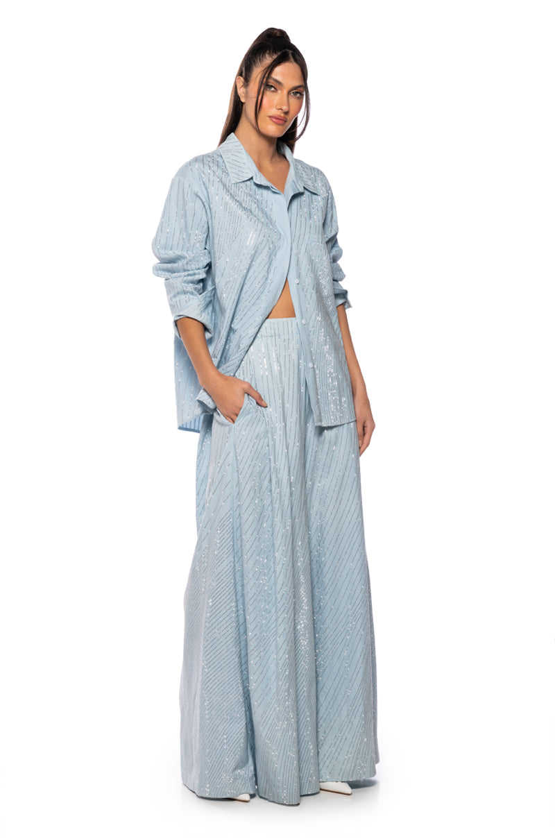 Back View Denimania Rhinestone Wide Leg Pants 7
