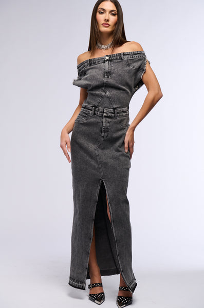 off the shoulder denim shirt dress Off-Shoulder Tie-Front Denim Dress Light Blue / M