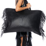 Front View Desperado Oversized Weave Fringe Tote