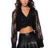 Front View Destined For Greatness Collared Lace Crop Blouse In Black