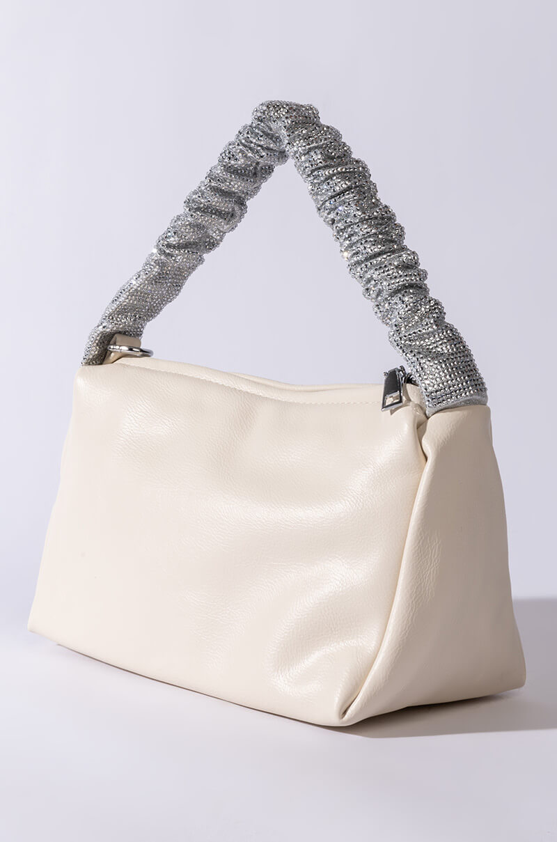 DESTINY RHINESTONE STRAP WHITE PURSE – AKIRA