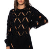 Front View Diamond Cut Oversized Sweater Dress In Black