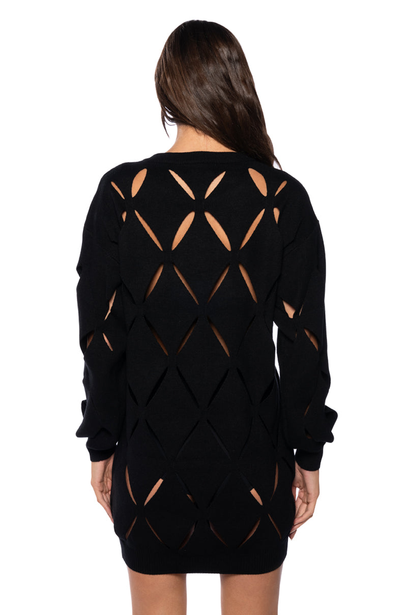 Detail View Diamond Cut Oversized Sweater Dress In Black 3