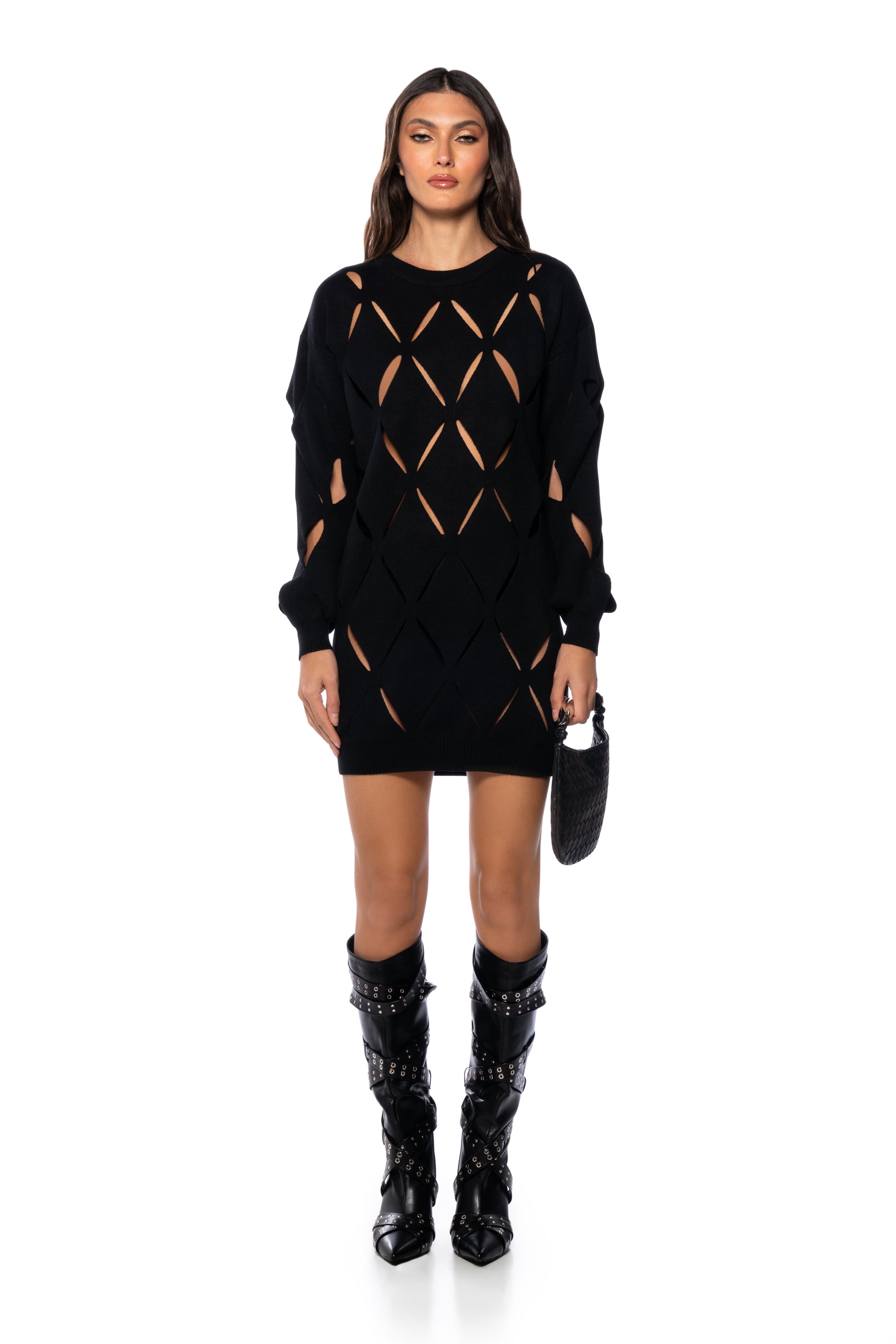 Extra View Diamond Cut Oversized Sweater Dress In Black 5