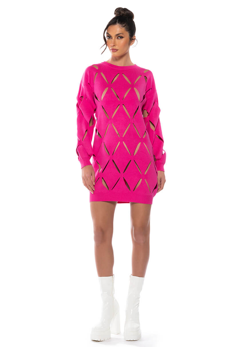 Side View Diamond Cut Oversized Sweater Dress