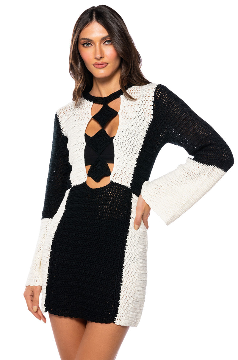 Front View Diamond Diva Colorblock Knit Mini Dress