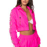 Front View Diamond Lace Up Track Jacket In Pink