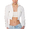 Front View Diamond Lace Up Track Jacket In White