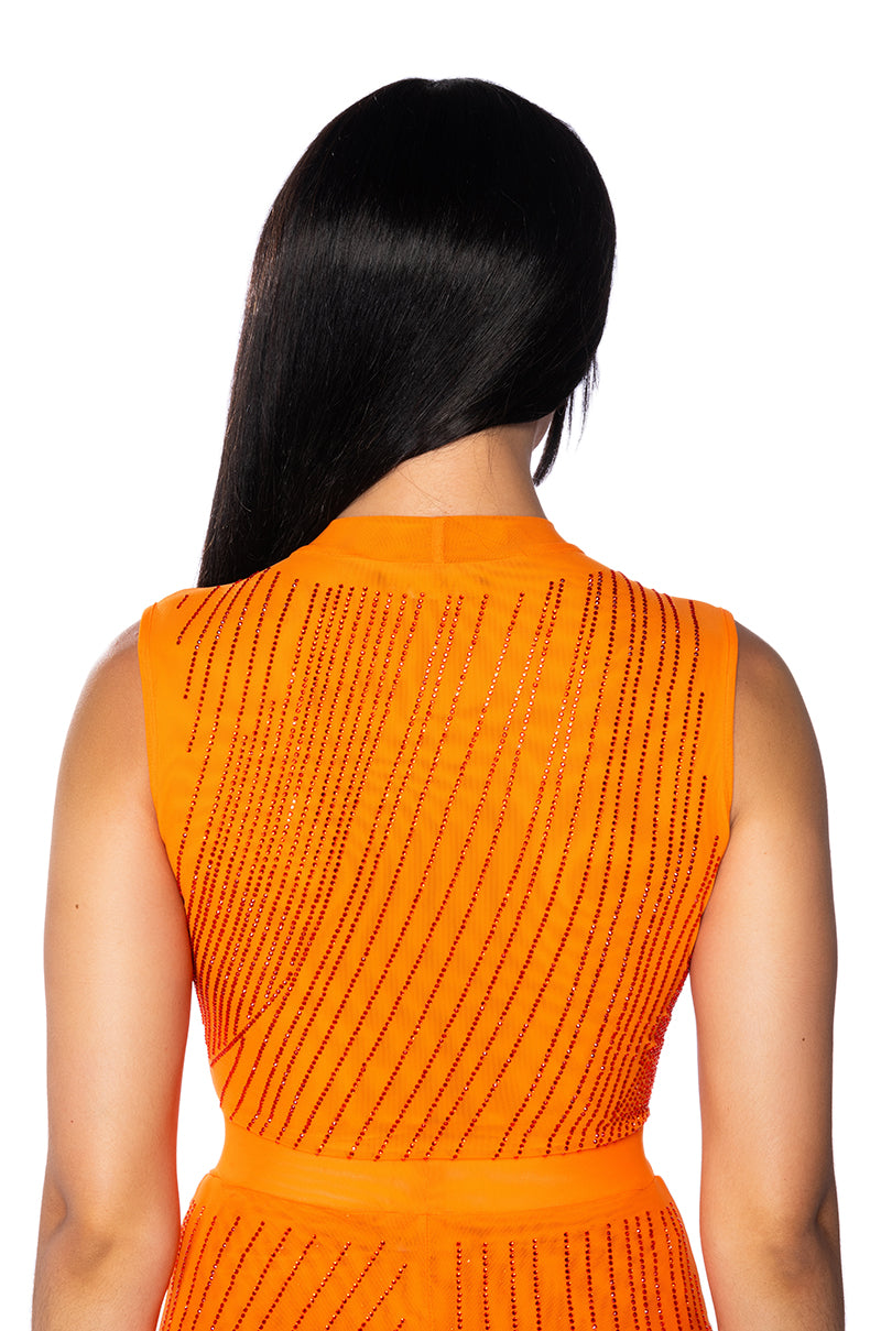 Detail View Diamond Mesh Biker Shorts In Orange