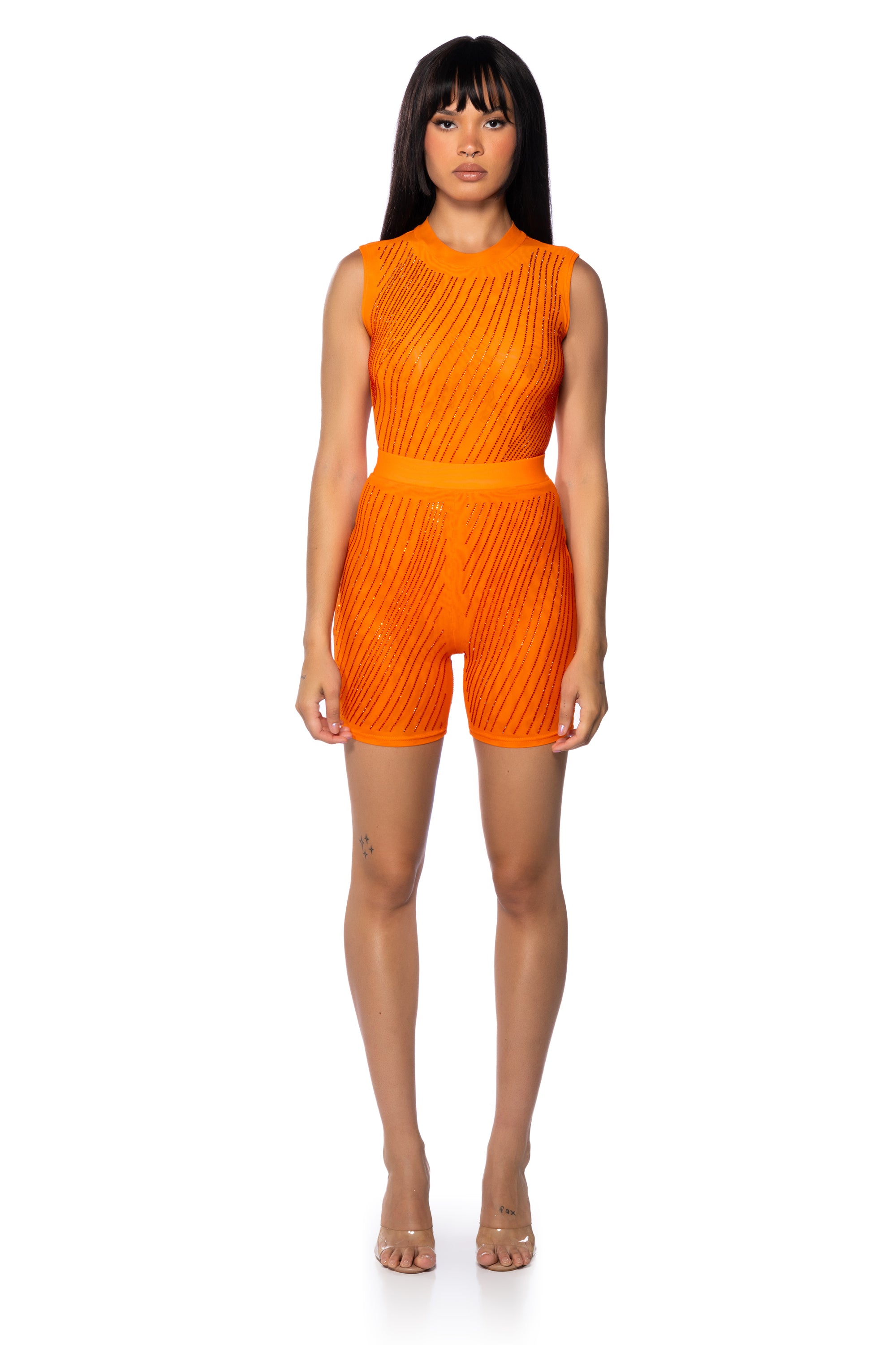 Extra View Diamond Mesh Biker Shorts In Orange