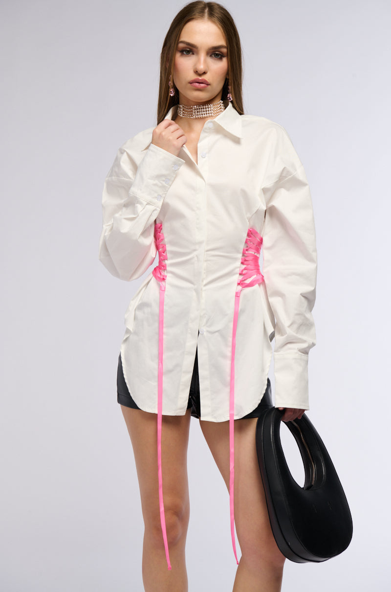 Front View Did Me Wrong Button Down Blouse