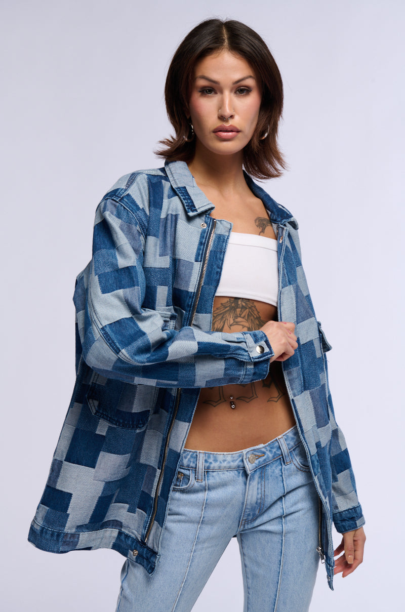 Side View Digital Print On Denim Oversized Jacket