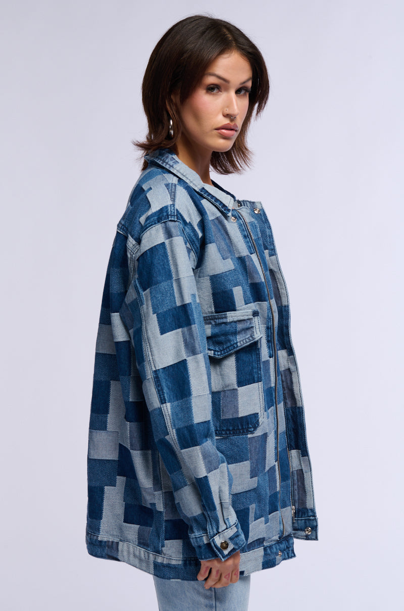 Back View Digital Print On Denim Oversized Jacket