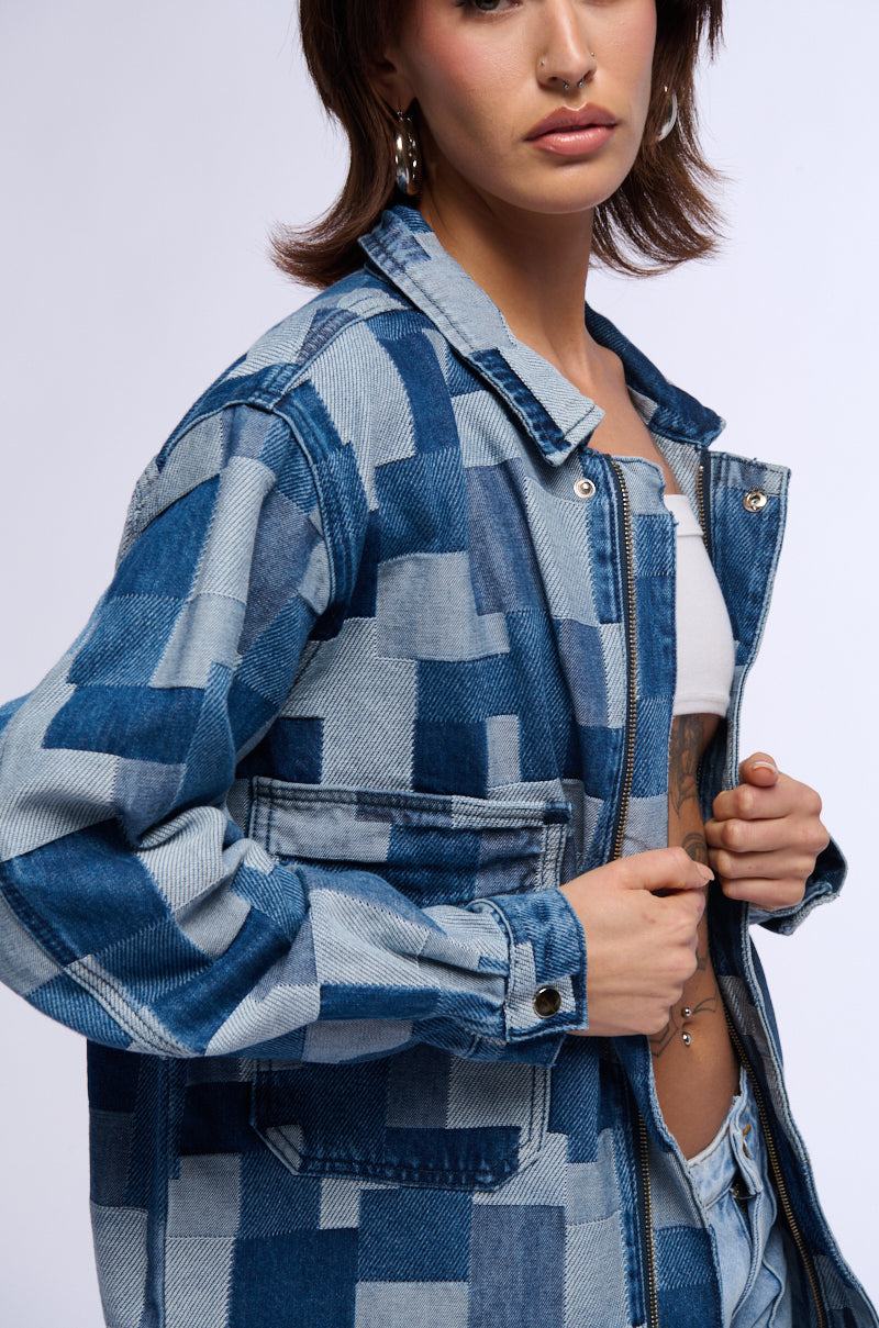 Extra View Digital Print On Denim Oversized Jacket