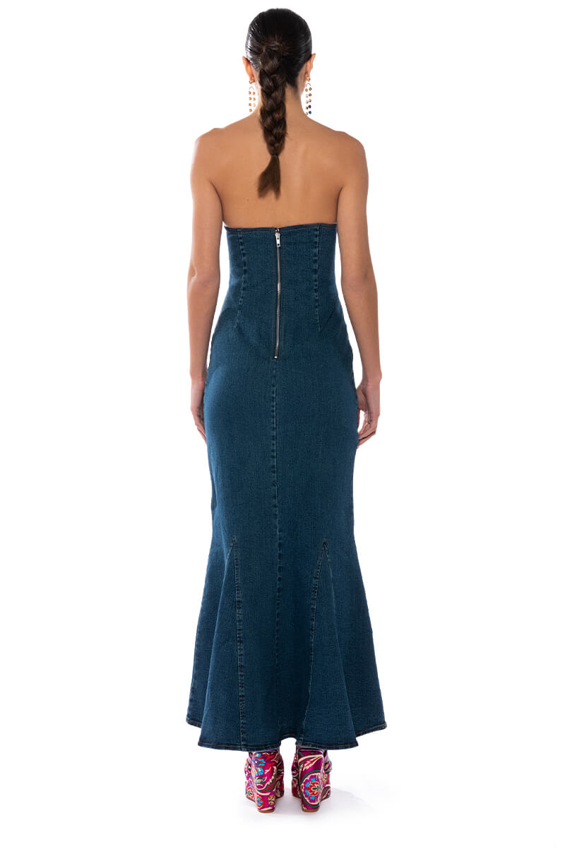 JENNA FLARE DENIM MAXI DRESS AKIRA JENNA FLARE DENIM MAXI DRESS AKIRA