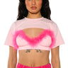 Front View Dionne Feather Trim Bra And Ultra Crop Tshirt Set