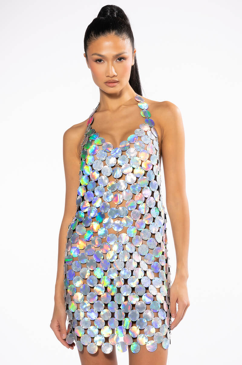 Detail View Disco Babe Holographic Shift Dress