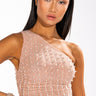 Front View Disco Doll Embellished One Shoulder Mesh Crop Top