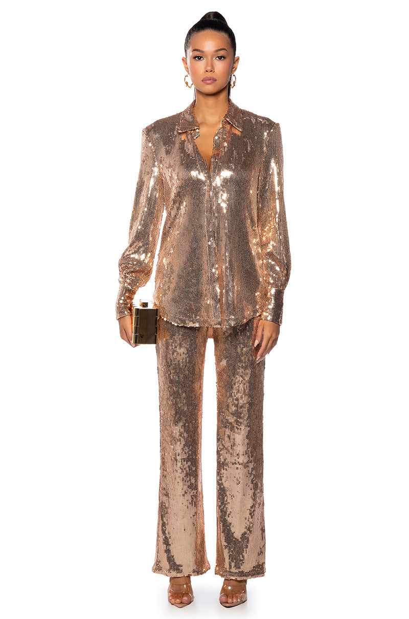 Detail View Disco Fever Sequin Embellished Button Down Top